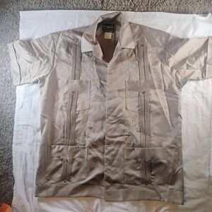Vintage Guavabera Campos Copacabana Embroidered Button Down‎ Shirt Mens 44 EUC